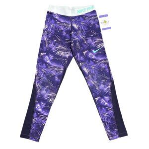 Nike Pro Youth M Purple Black Dri-Fit Running Tights Leggings Stretch Activewear
